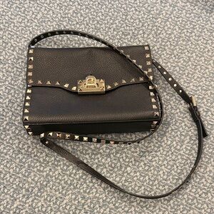 Studded Black Leather Shoulder Bag